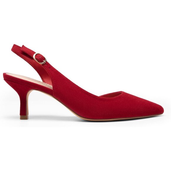 Women's Red-Suede Slingback Pointed Toe Low Pumps Casual Stylish Kitten Heel - Picture 4 of 6